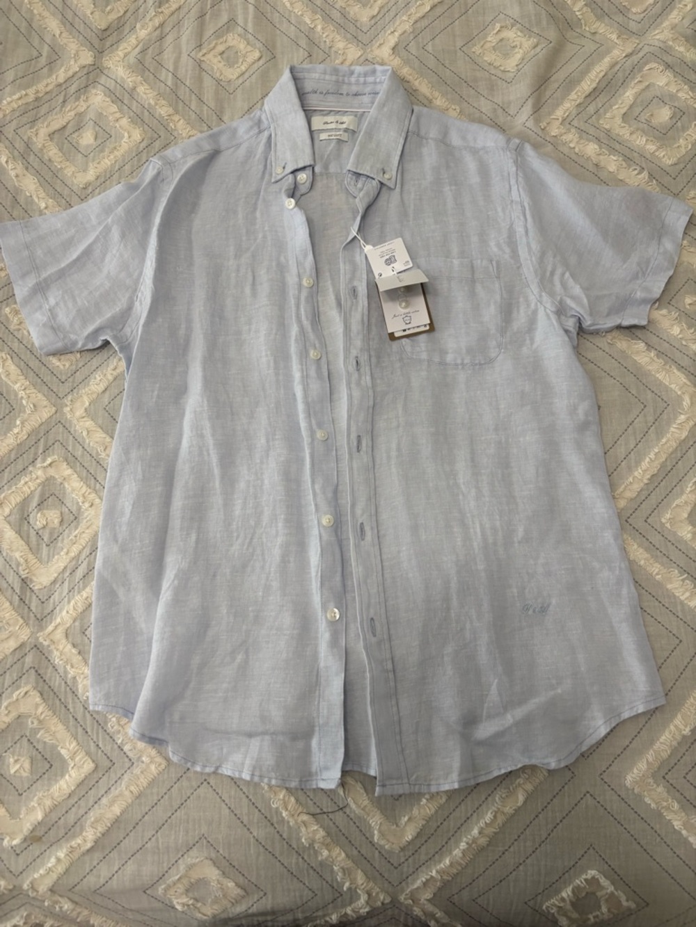 Porter & Ash - Casual Button-Down 100% Linen Shirt - Light Blue - Size- Small